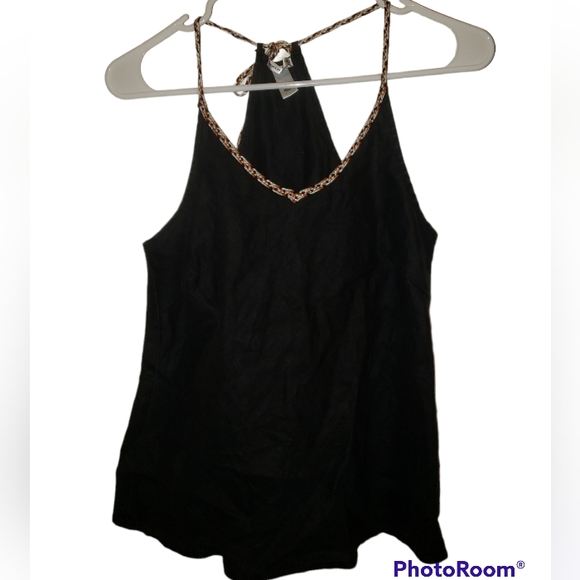 Black Halter Top w/ back Drawstring Tie - Picture 1 of 3